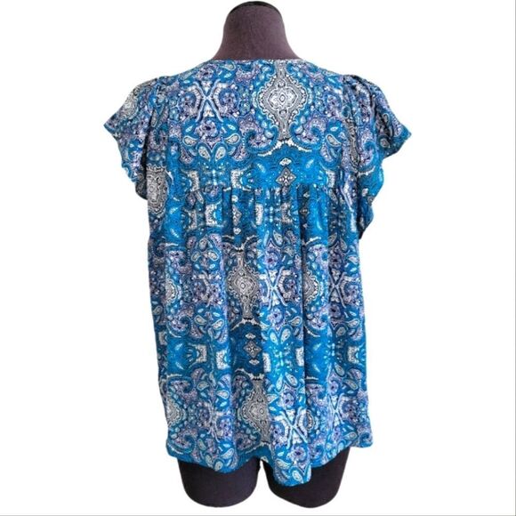 EC GAP TEAL BOHO FLOWY BLOUSE SZ. M - Picture 2 of 5